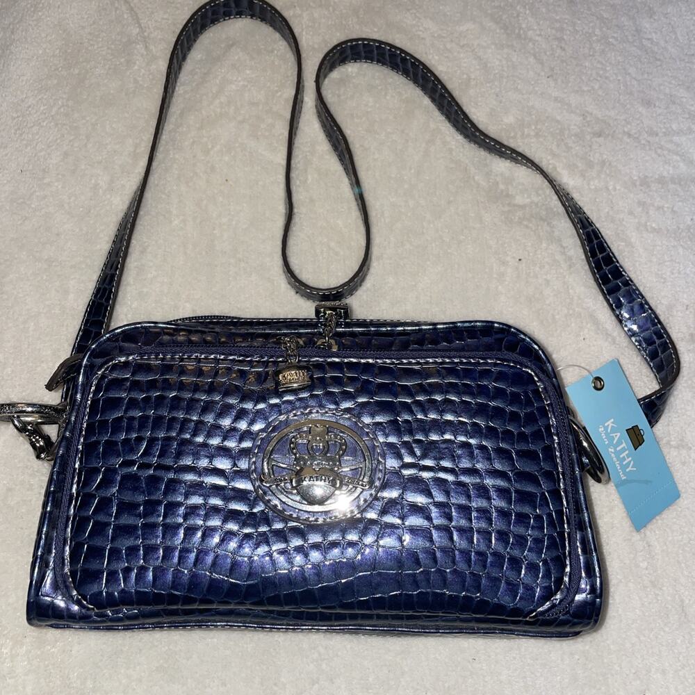 Vintage Y2K KATHY VAN ZEELAND Blue Shiny Crossbody Bag NEW WITH TAGS